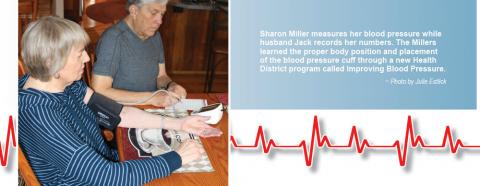 Sharon gets her blood pressure tested