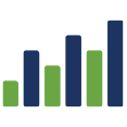 navy and green bar graph icon
