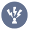 blue circular icon of a head with 3 bolts radiating from it